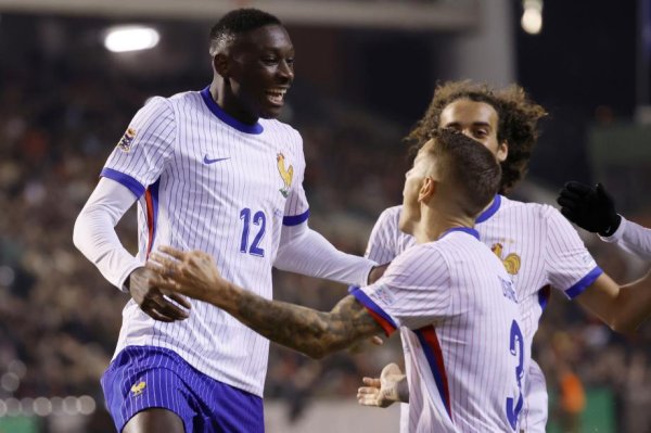 欧国联-穆阿尼双响琼阿梅尼红牌 法国2-1比利时